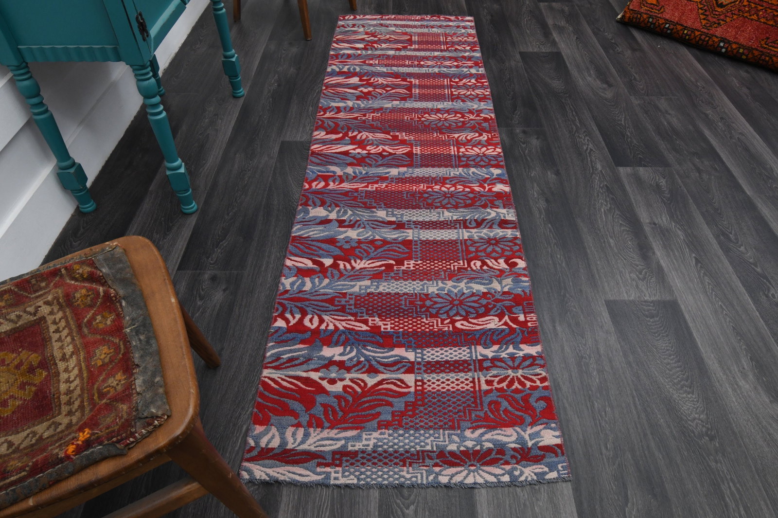2.6x7.8 ft, Turkish Rug Runner: Title: 2.6x7.8 ft, Turkish Rug Runner Description: This Turkish one-of-a-kind Vintage Flatweave Kilim Rug is hand-knotted and handwoven by the most skilled artisans who use pure wool, in vibrant, natu