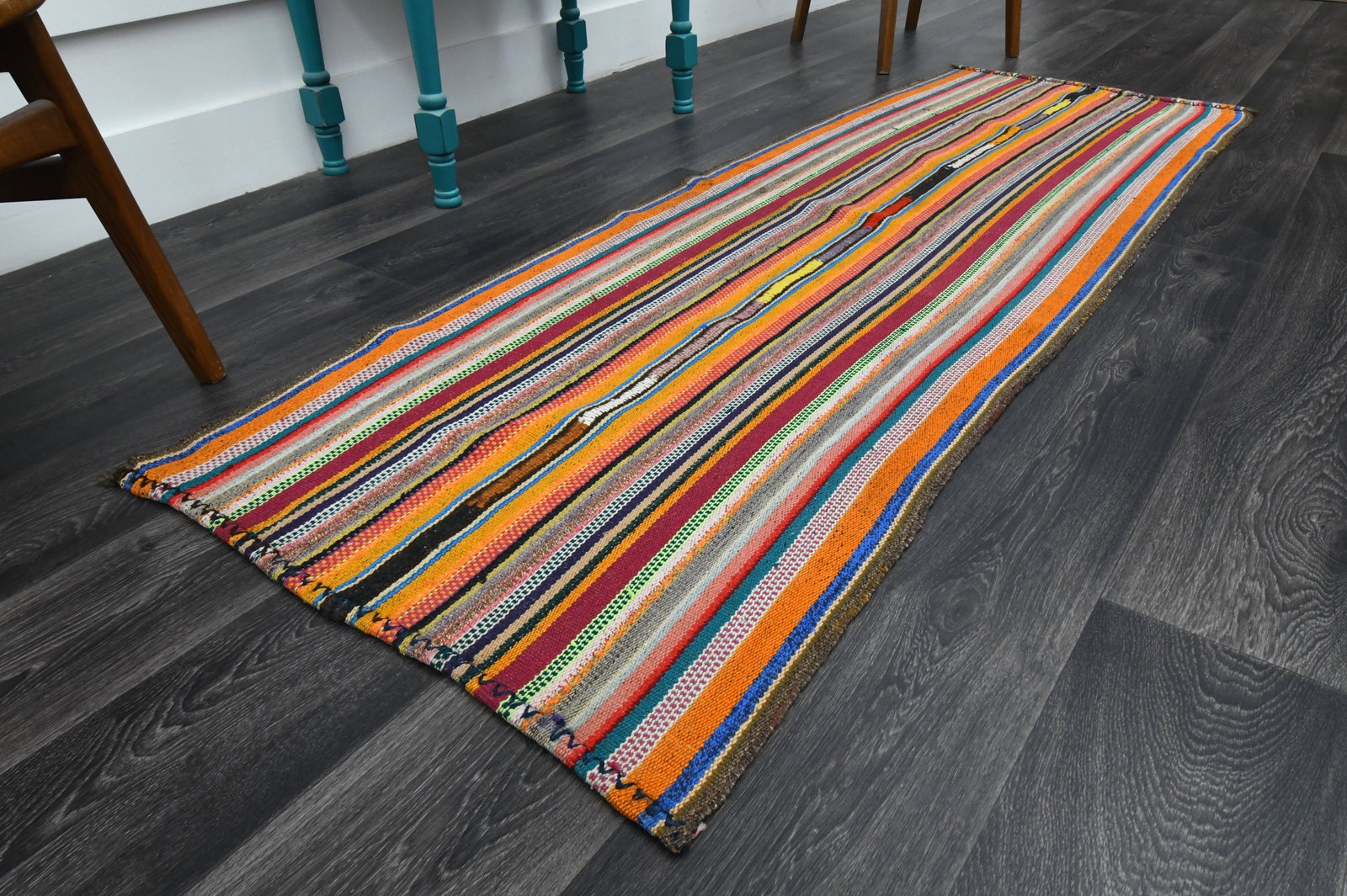 2.5x7.1 ft, TURKISH KILIM Runner: Title: 2.5x7.1 ft, TURKISH KILIM Runner Description: This Turkish one-of-a-kind Vintage Flatweave Kilim Rug is hand-knotted and handwoven by the most skilled artisans who use pure wool, in vibrant, na