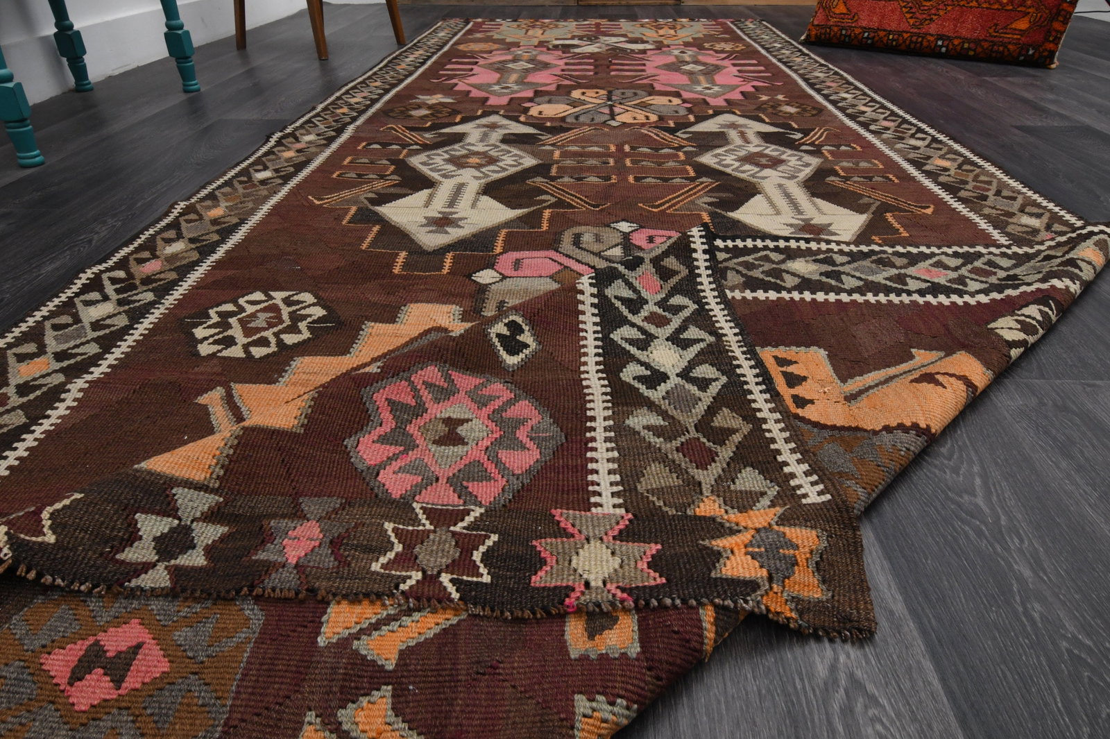 5.3x13.7 ft, TURKISH WIDE KILIM Runner - 8