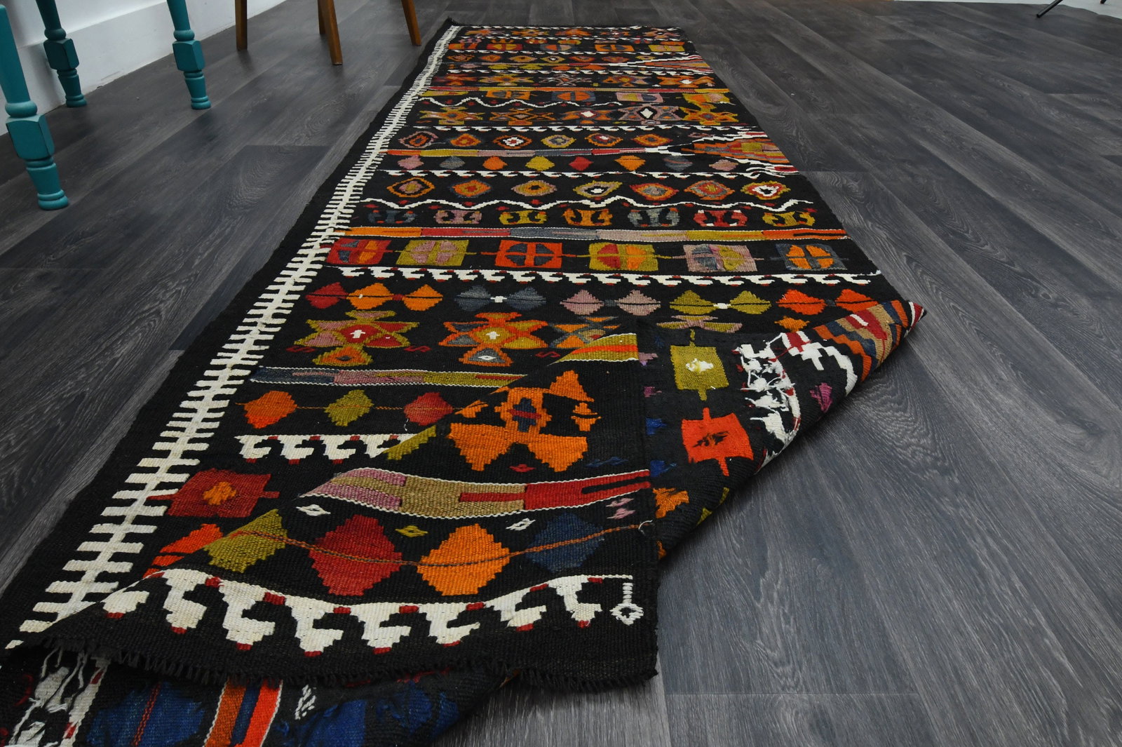 3.3x11.5 ft, TURKISH KILIM Runner - 8