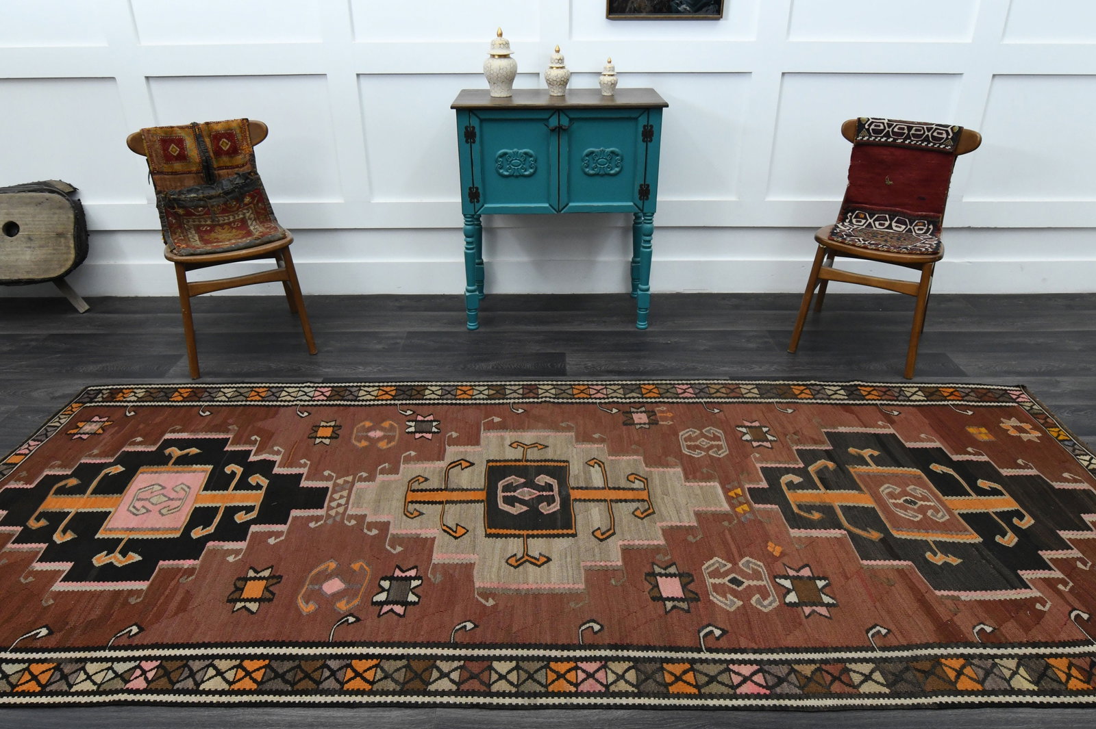 4.5x11.1 ft, Bohemian Kilim Rug Runner - 2
