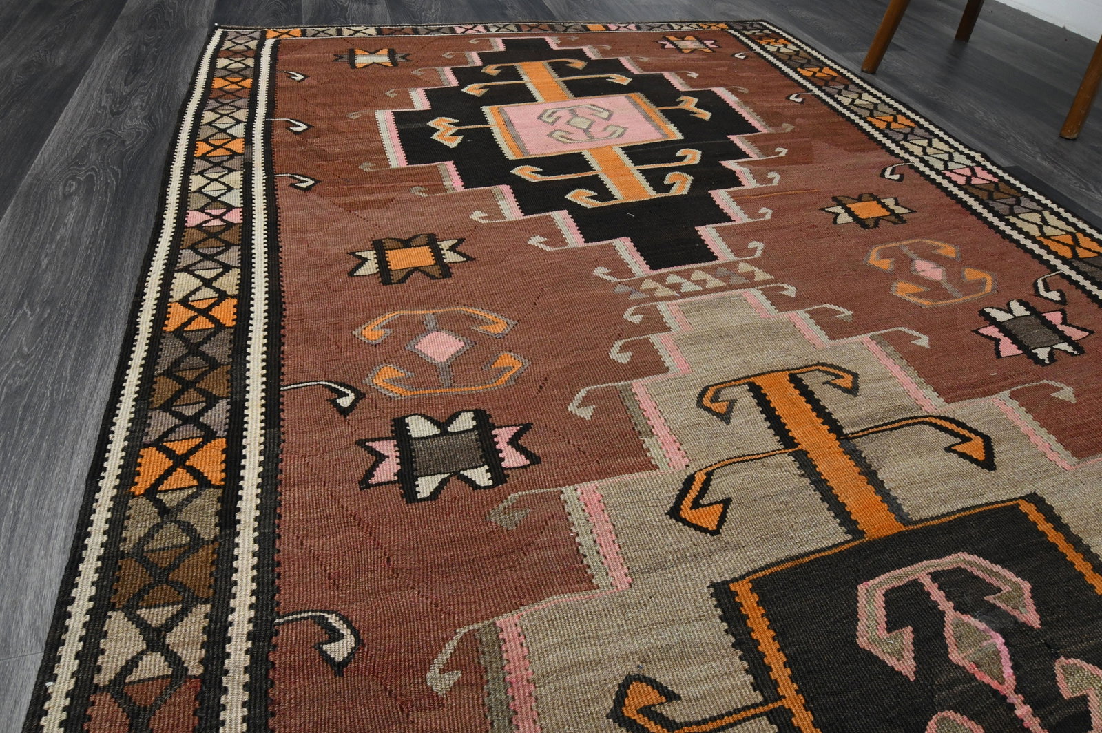 4.5x11.1 ft, Bohemian Kilim Rug Runner - 3