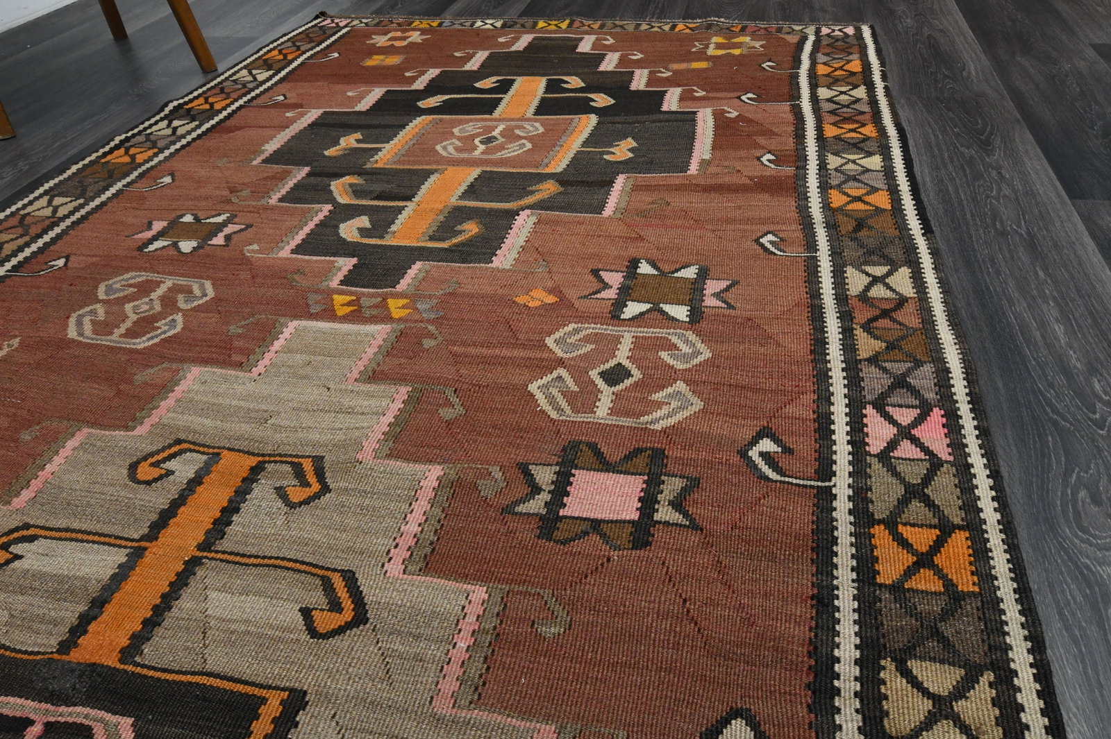 4.5x11.1 ft, Bohemian Kilim Rug Runner - 4