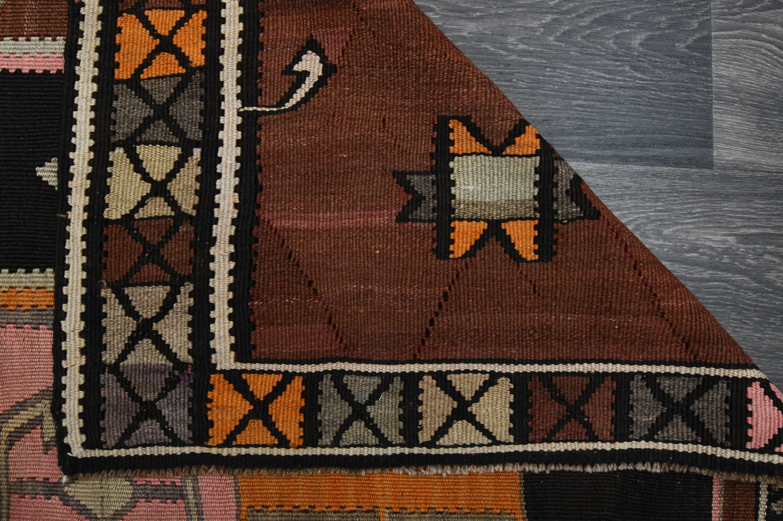 4.5x11.1 ft, Bohemian Kilim Rug Runner - 7