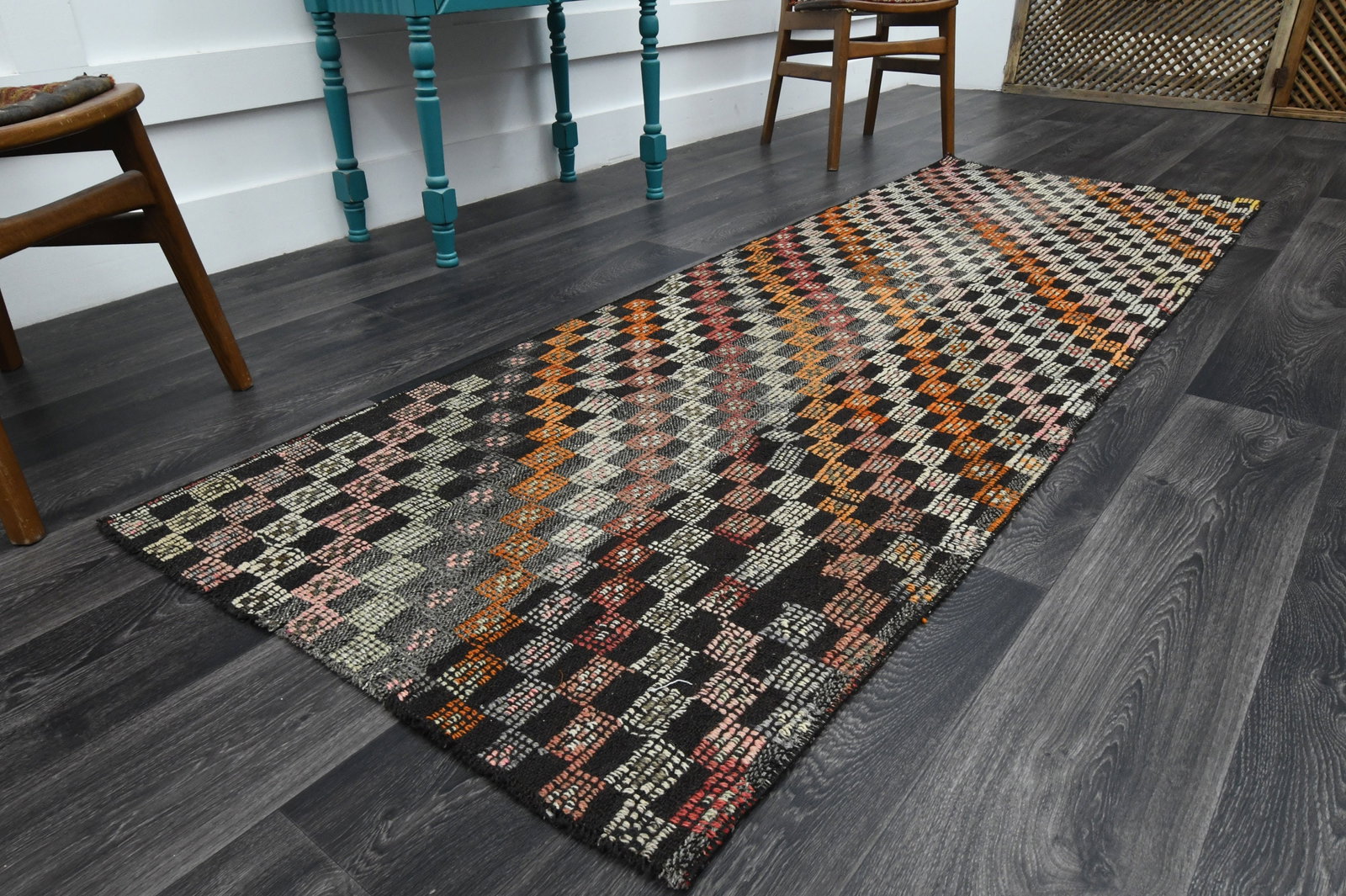 2.9x8.1 ft, TURKISH KILIM Runner: Title: 2.9x8.1 ft, TURKISH KILIM Runner Description: This Turkish one-of-a-kind Vintage Flatweave Kilim Rug is hand-knotted and handwoven by the most skilled artisans who use pure wool, in vibrant, na