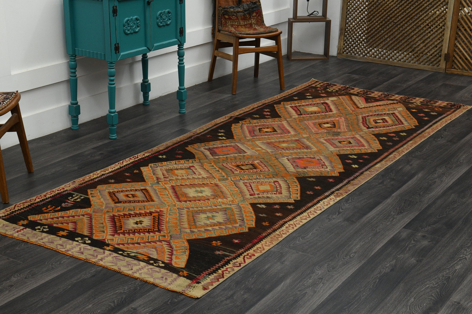4.3x11.3 ft, TURKISH WIDE KILIM Runner - 2