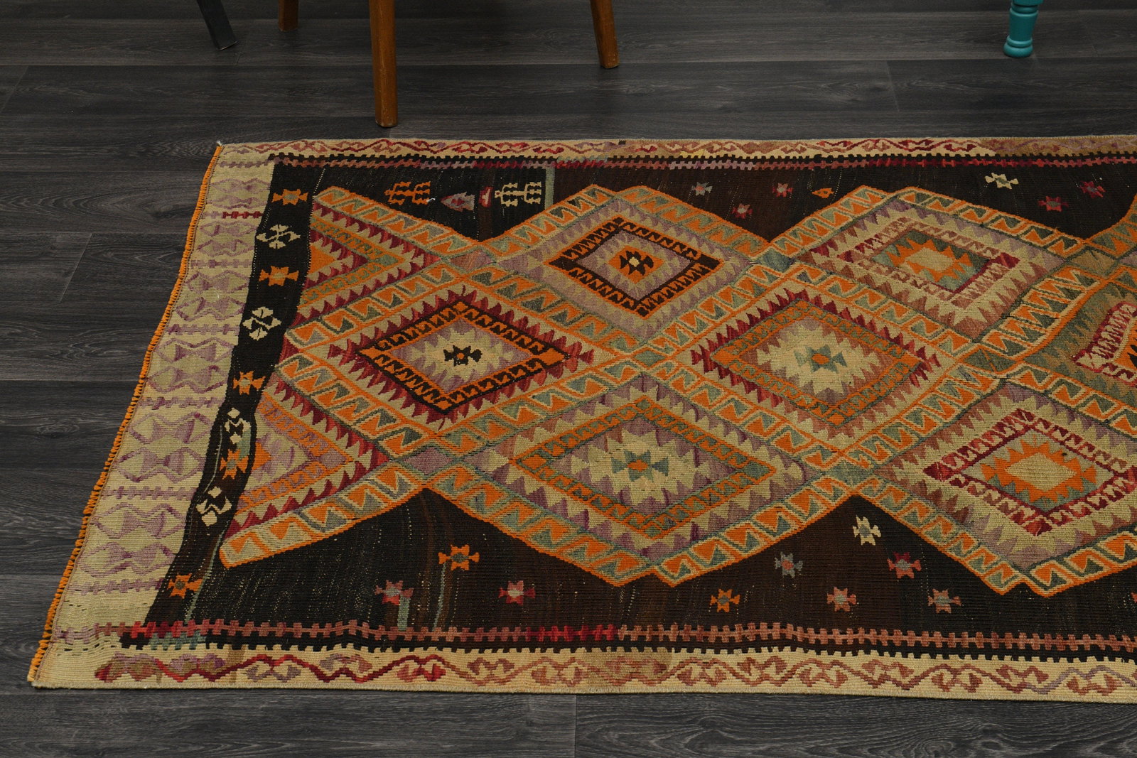 4.3x11.3 ft, TURKISH WIDE KILIM Runner - 3