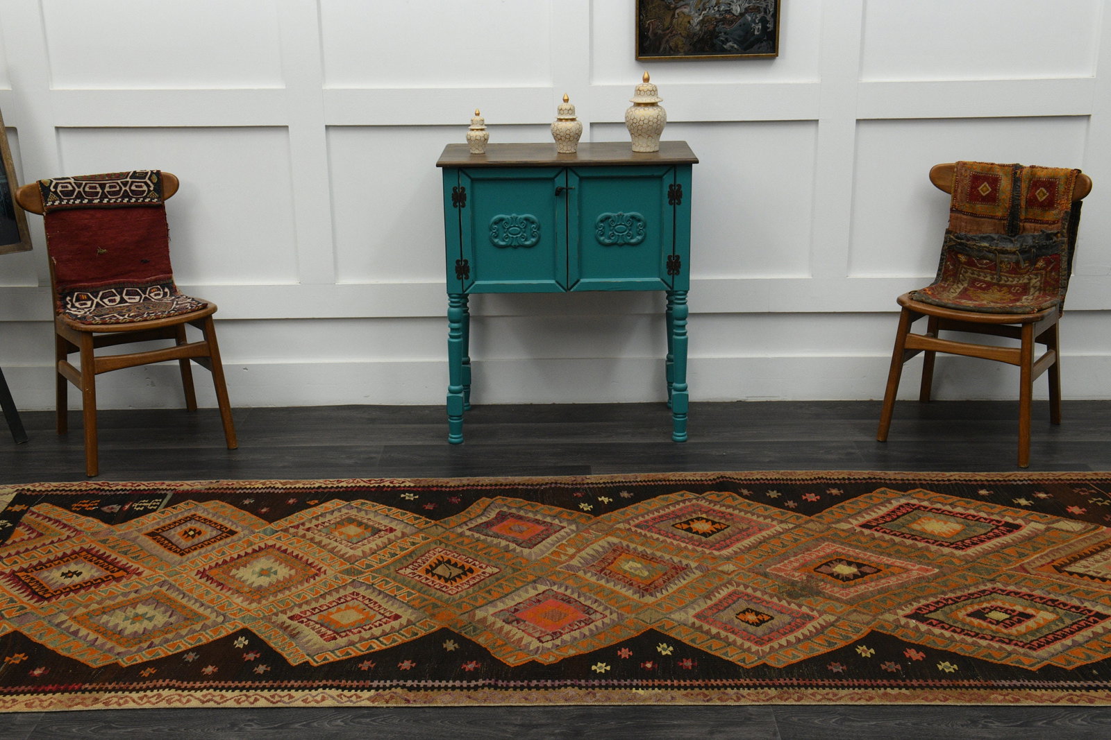 4.3x11.3 ft, TURKISH WIDE KILIM Runner - 4