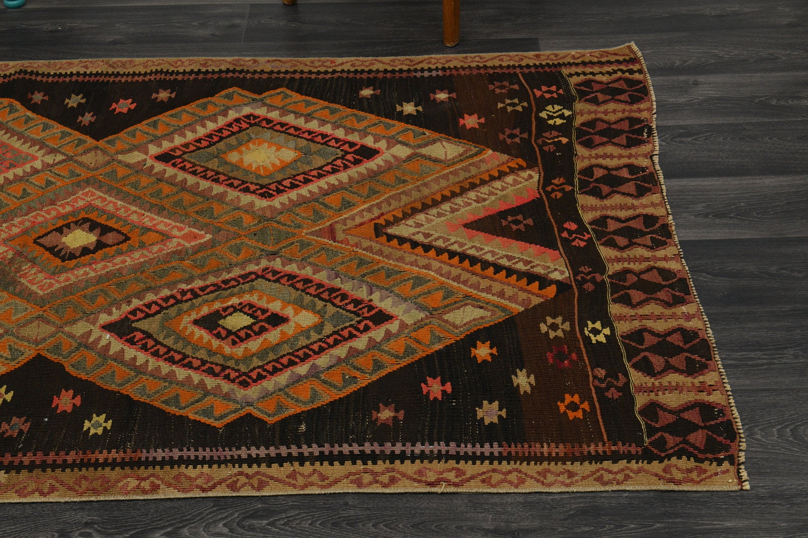 4.3x11.3 ft, TURKISH WIDE KILIM Runner - 5