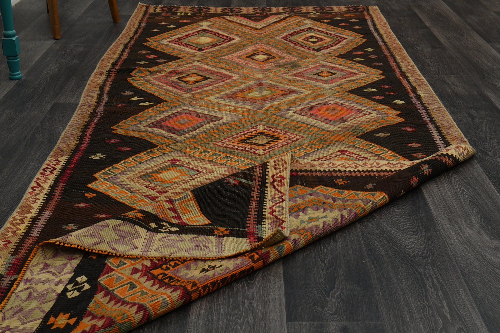 4.3x11.3 ft, TURKISH WIDE KILIM Runner - 8