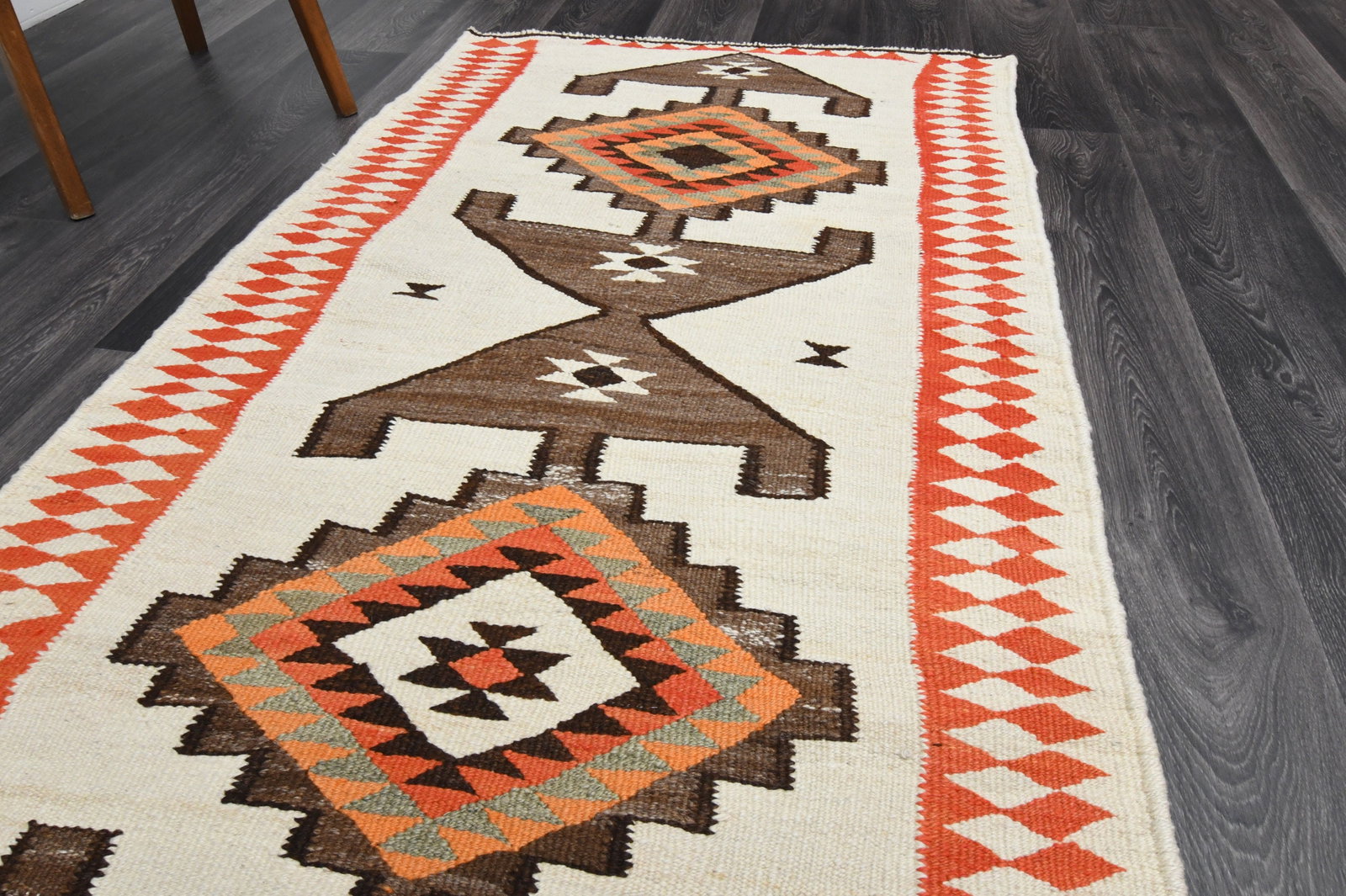 3.7x11.1 ft, White Bohemian KILIM Rug - 3