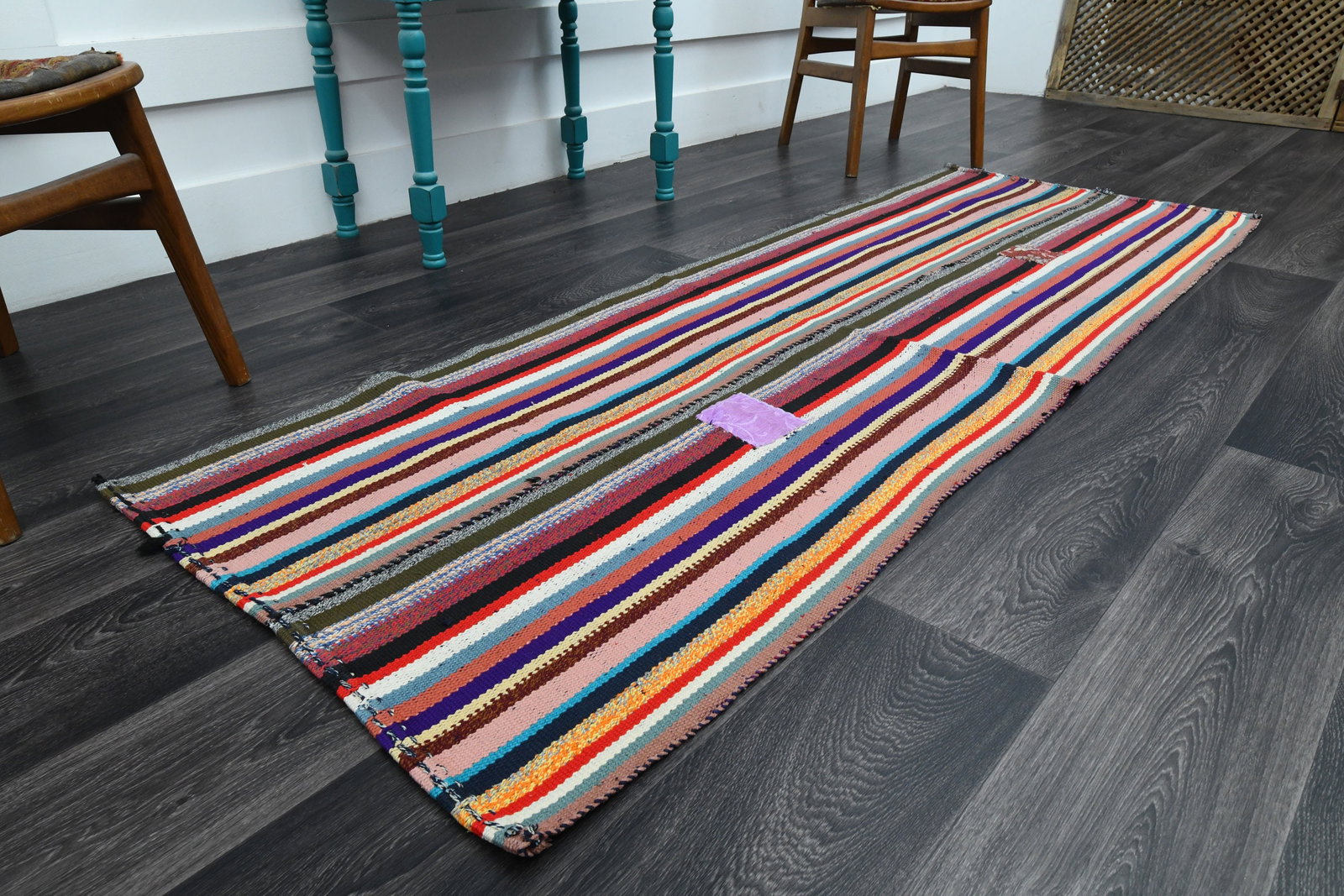 2.7x7.7 ft, TURKISH KILIM Runner: Title: 2.7x7.7 ft, TURKISH KILIM Runner Description: This Turkish one-of-a-kind Vintage Flatweave Kilim Rug is hand-knotted and handwoven by the most skilled artisans who use pure wool, in vibrant, na