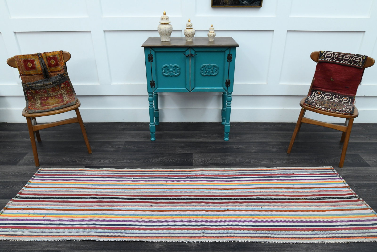 2.4x8.1 ft, Striped Kilim Rug - 2
