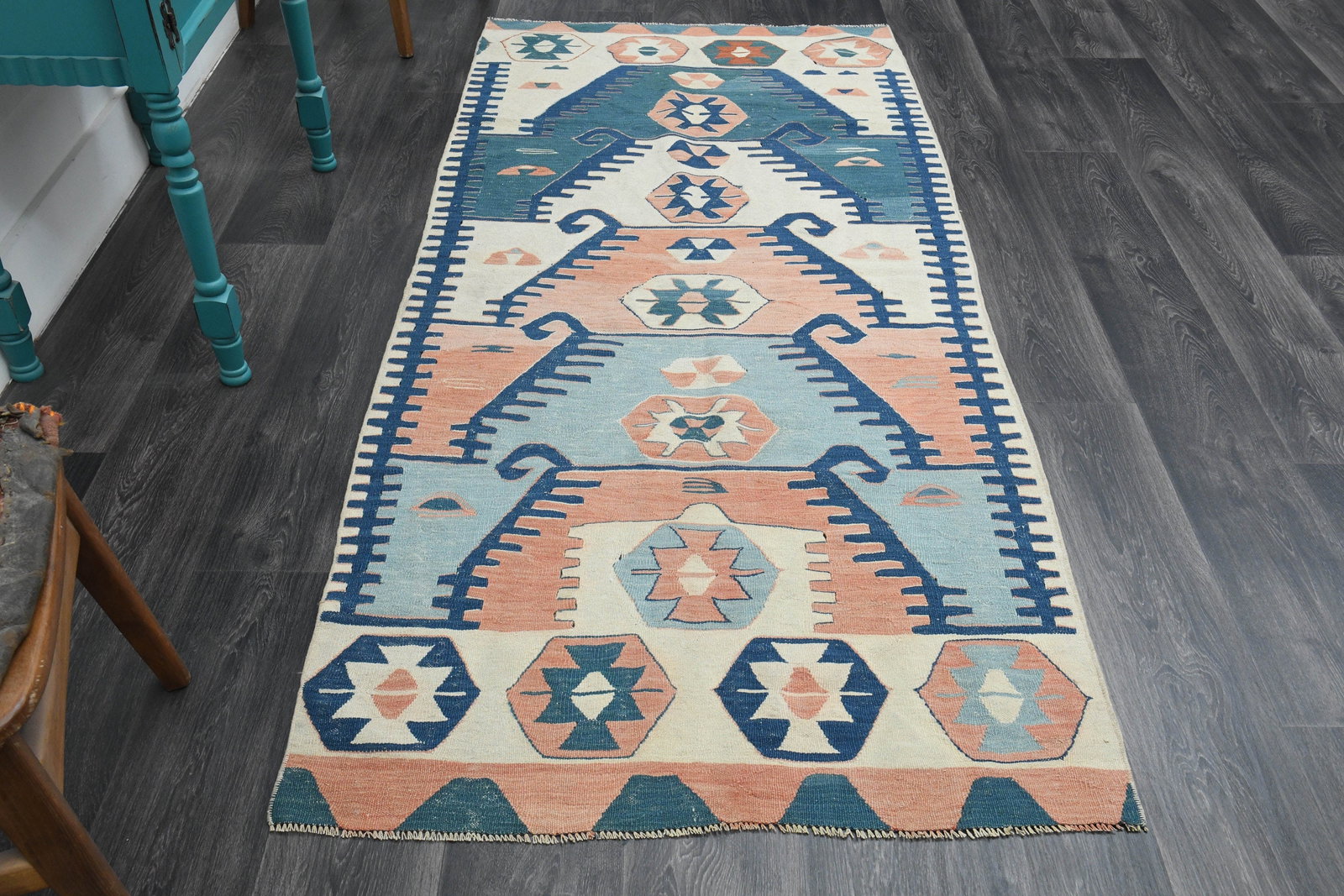 3x7 Beige Orange Turkish Rug - 2