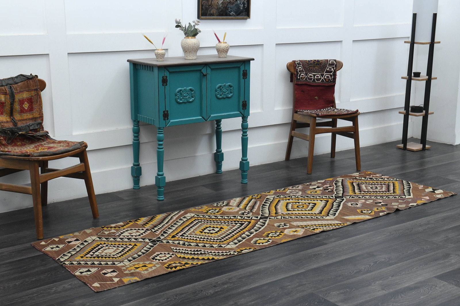 3x9 TURKISH KILIM Runner,: Title: 3x9 TURKISH KILIM Runner, Description: This Turkish one-of-a-kind Vintage Flatweave Kilim Rug is hand-knotted and handwoven by the most skilled artisans who use pure wool, in vibrant, natural