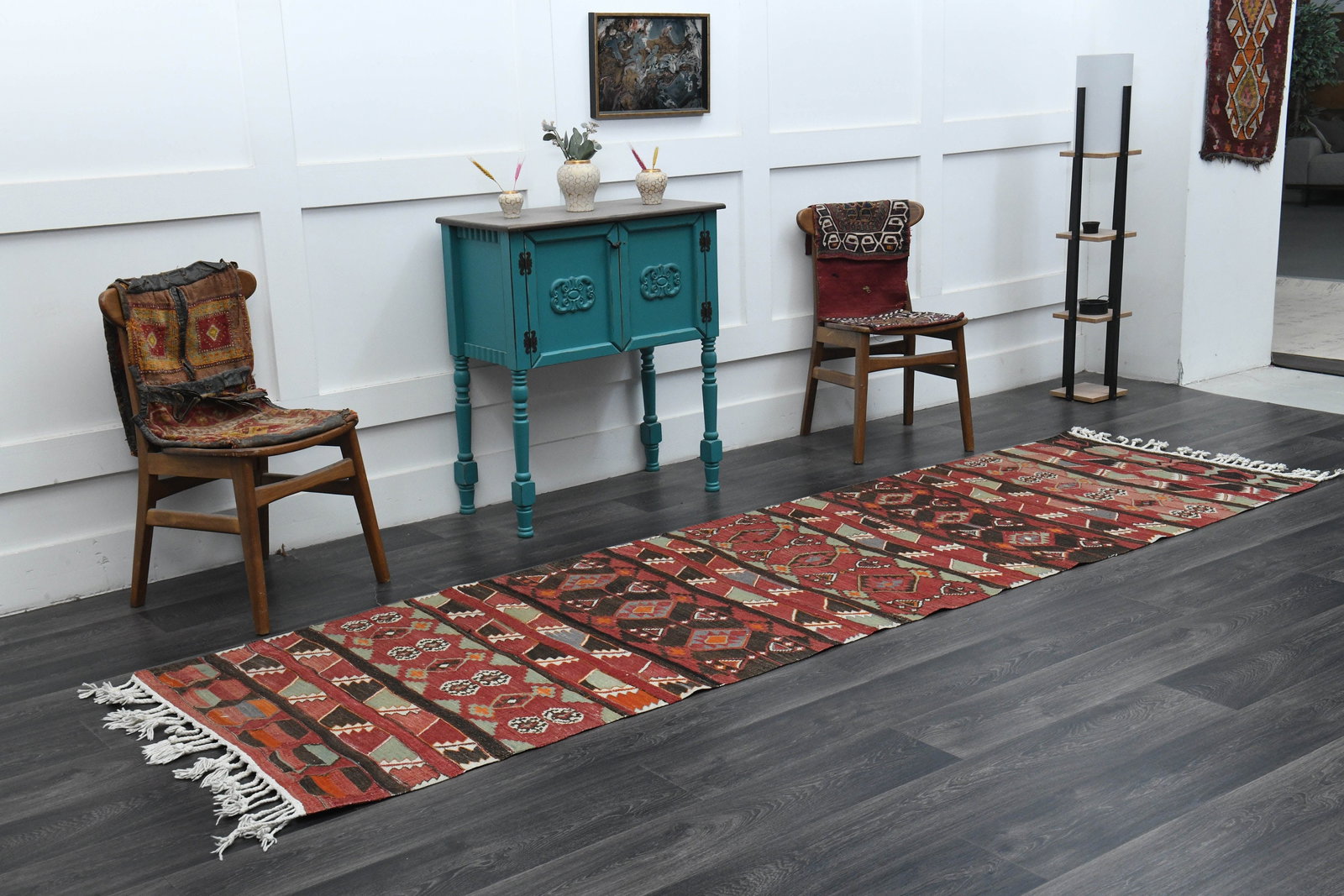 3x11 FLATWEAVE TURKISH VINTAGE Rug: Title: 3x11 FLATWEAVE TURKISH VINTAGE Rug Description: This Turkish one-of-a-kind Vintage Flatweave Kilim Rug is hand-knotted and handwoven by the most skilled artisans who use pure wool, in vibrant, 