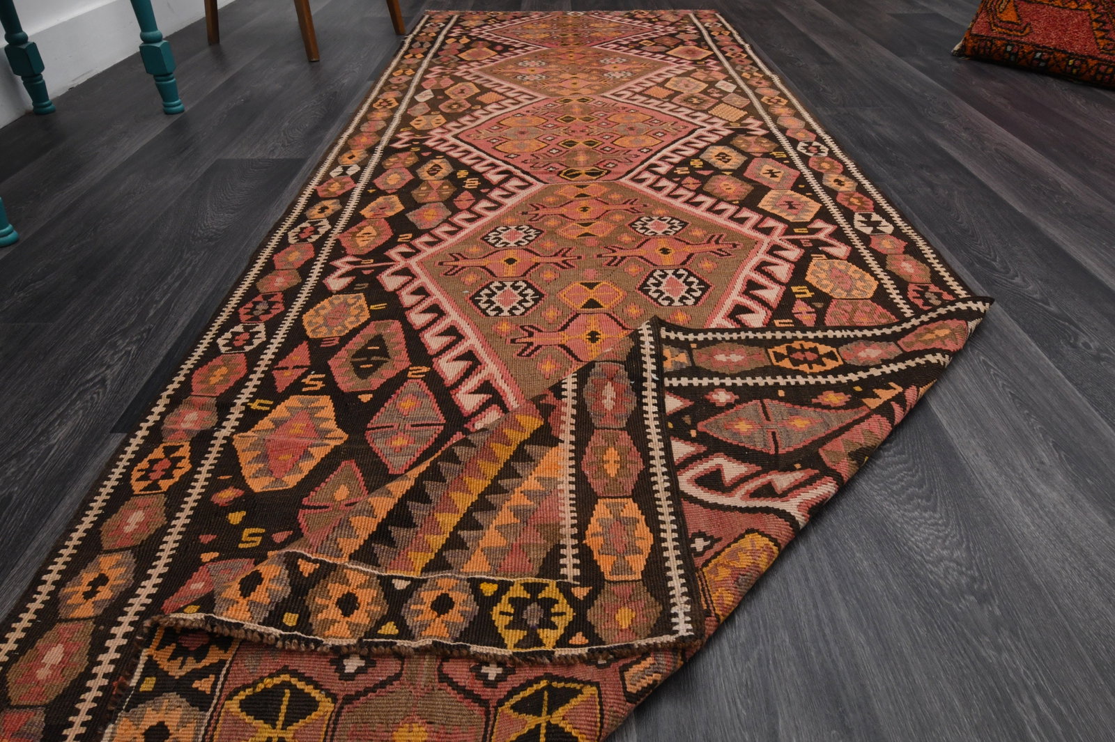 3.7x10.7 ft, TURKISH KILIM Runner - 8