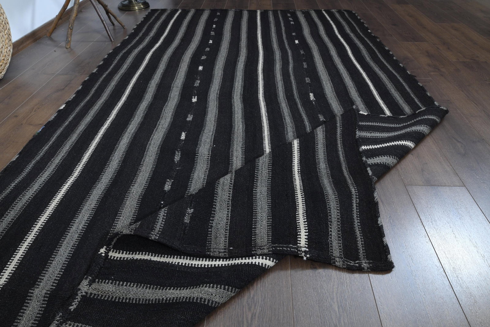 5'2x9'1 ft, GRAY BLACK KILIM - 3