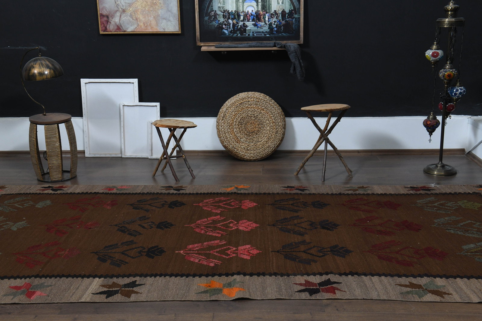 5'6x12'9 ft, BROWN COLORFUL RUG, - 9