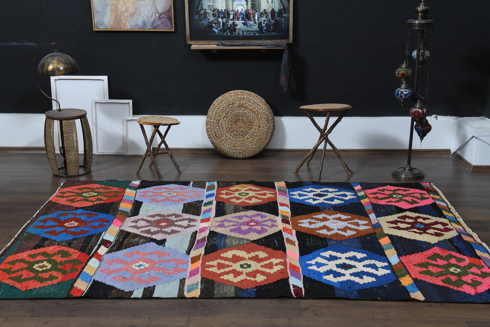 5'6x8'8 ft, COLORFUL ANTIQUE KILIM - 9
