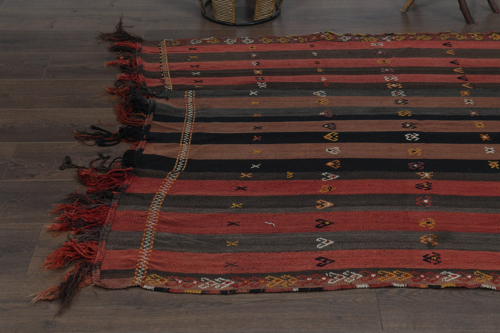 4'6x11'4 ft, ORANGE KILIM RUG - 7