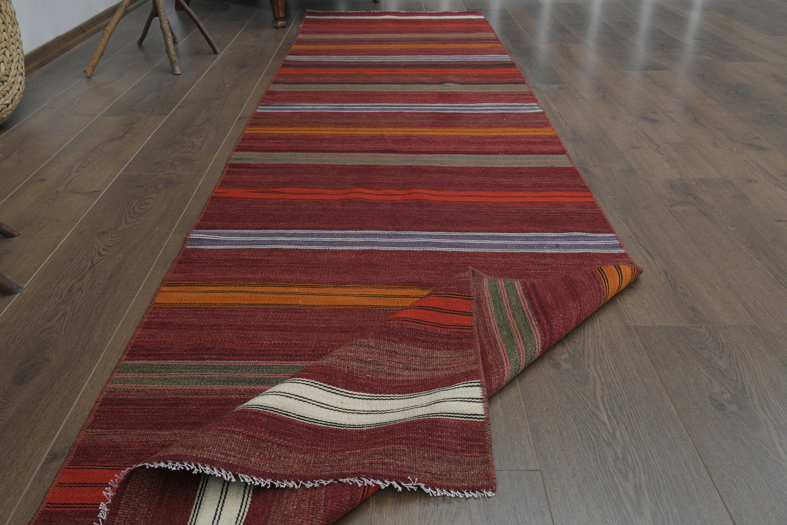 2.6x9.5 ft, COLORFUL KILIM RUNNER: Title: 2.6x9.5 ft, COLORFUL KILIM RUNNER Description: This Turkish one-of-a-kind Vintage Flatweave Kilim Rug is hand-knotted and handwoven by the most skilled artisans who use pure wool, in vibrant, n