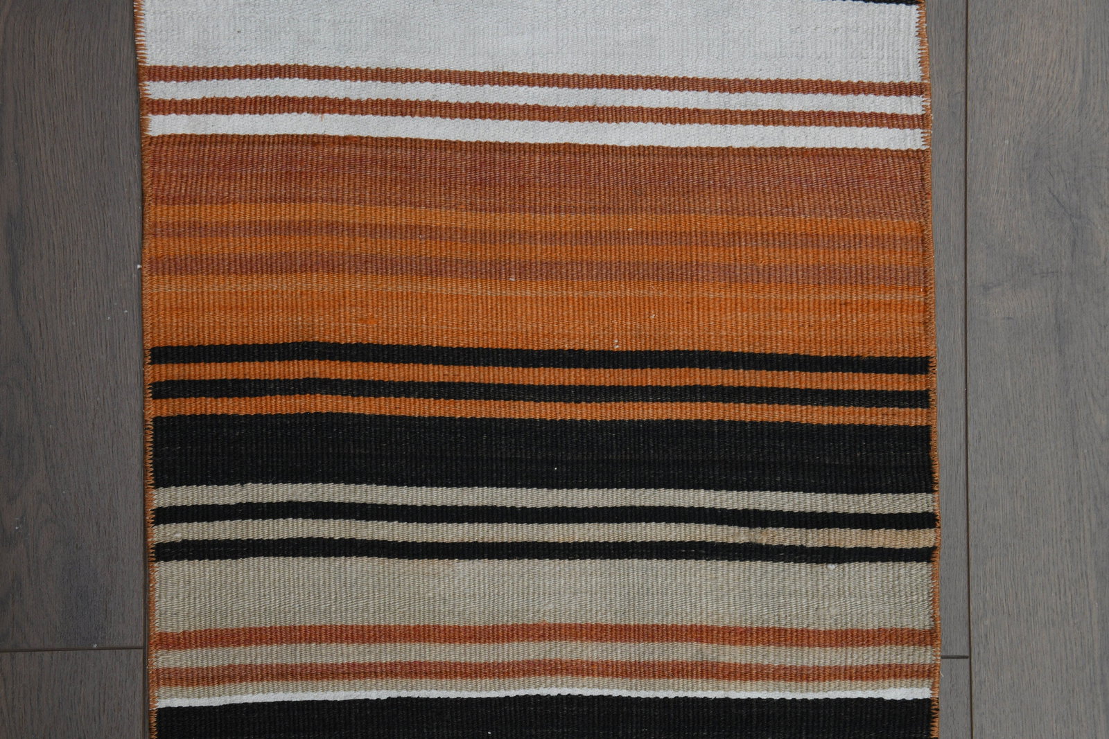 1'8x15'5 ft, ORANGE STRIPED RUNNER: Title: 1'8x15'5 ft, ORANGE STRIPED RUNNER Description: This Turkish one-of-a-kind Vintage Flatweave Kilim Rug is hand-knotted and handwoven by the most skilled artisans who use pure wool, in vibrant, 