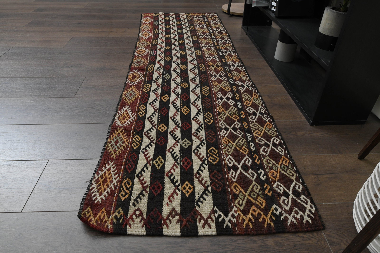 2x6'6 ft, VINTAGE RUG RUNNER: Title: 2x6'6 ft, VINTAGE RUG RUNNER Description: This Turkish one-of-a-kind Vintage Flatweave Kilim Rug is hand-knotted and handwoven by the most skilled artisans who use pure wool, in vibrant, natura