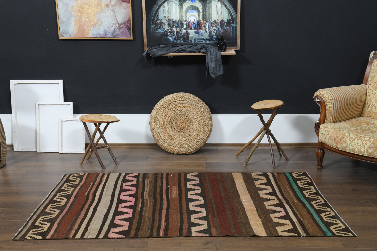 3'6x7 ft, BROWN PINK, KILIM - 9