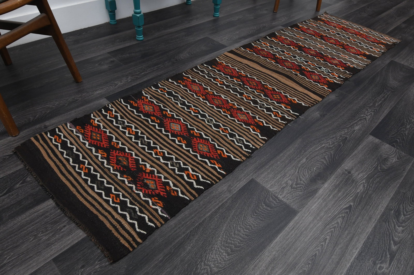 2.2x8.2 ft, TURKISH KILIM Runner: Title: 2.2x8.2 ft, TURKISH KILIM Runner Description: This Turkish one-of-a-kind Vintage Flatweave Kilim Rug is hand-knotted and handwoven by the most skilled artisans who use pure wool, in vibrant, na