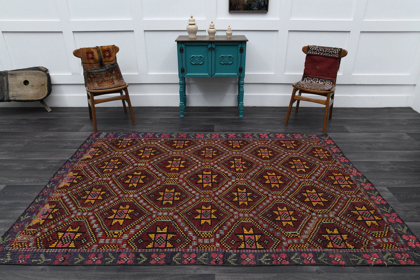 5.6x8.4 ft, Brown Kilim Rug, VINTAGE - 2