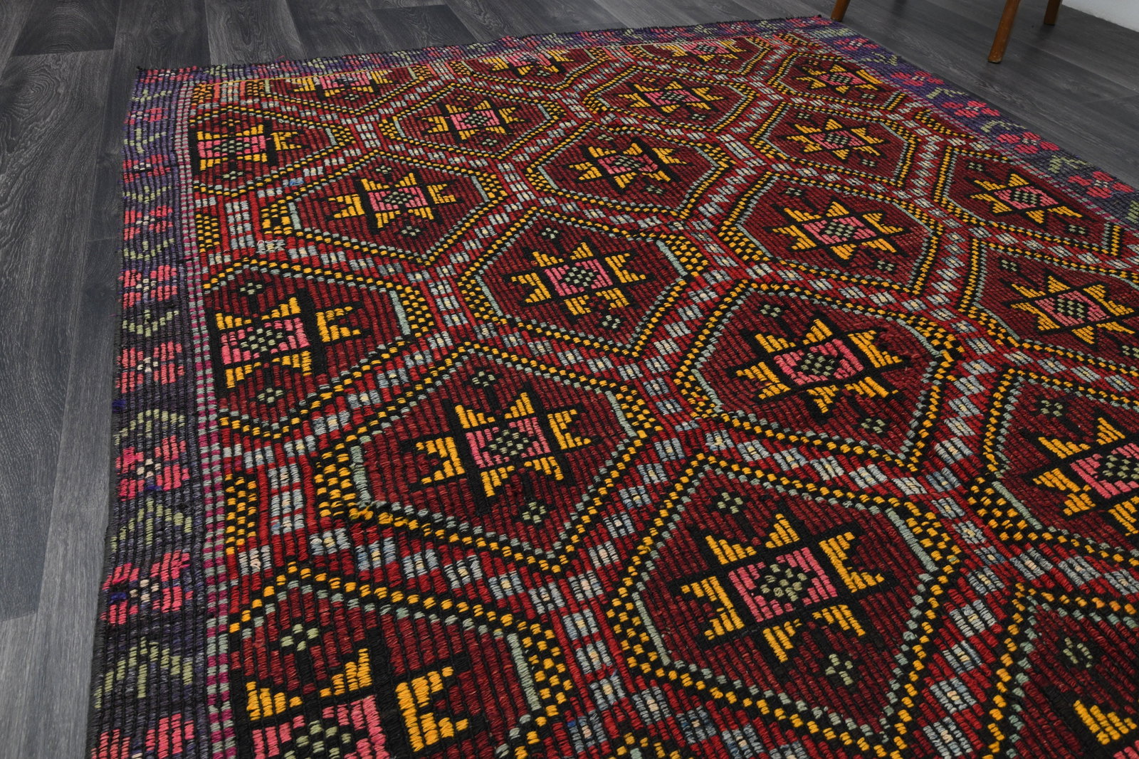 5.6x8.4 ft, Brown Kilim Rug, VINTAGE - 4