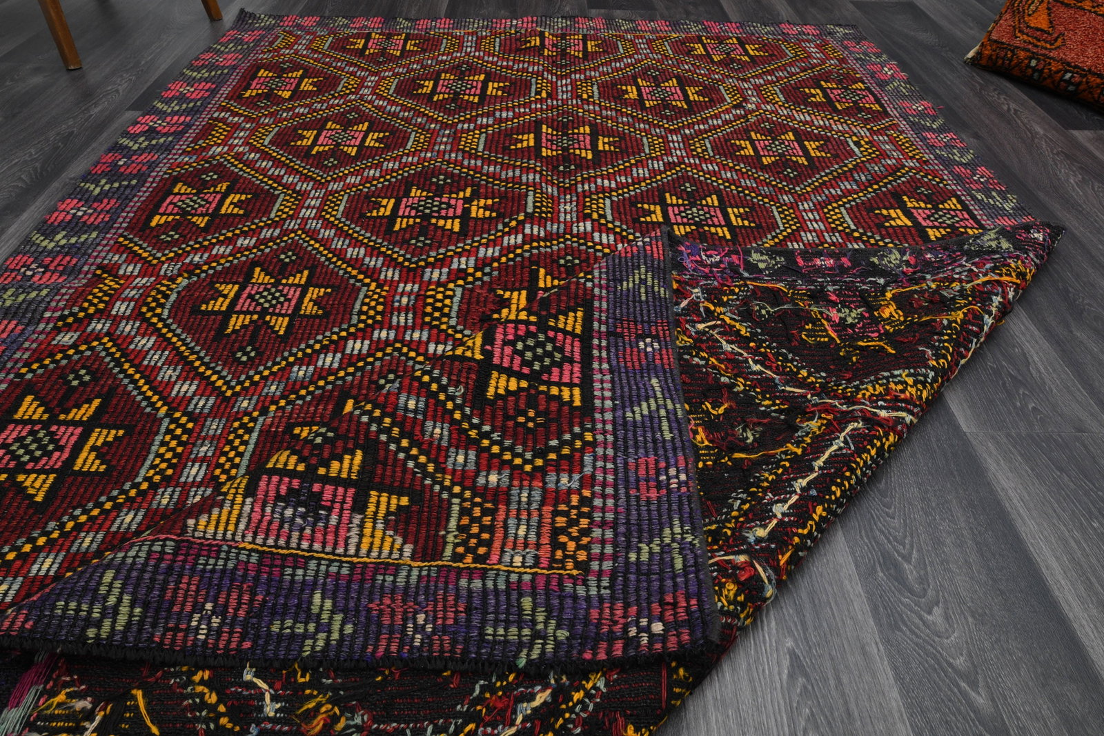 5.6x8.4 ft, Brown Kilim Rug, VINTAGE - 8