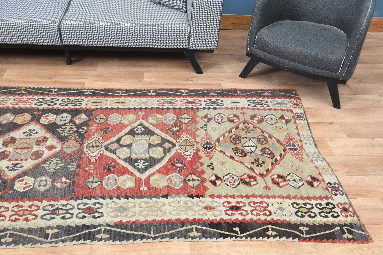 Vintage Tribal Runner Rug, Ethnic Carpet, Traditional Geometric Floor Covering, 4.3x11.6 ft, - 7