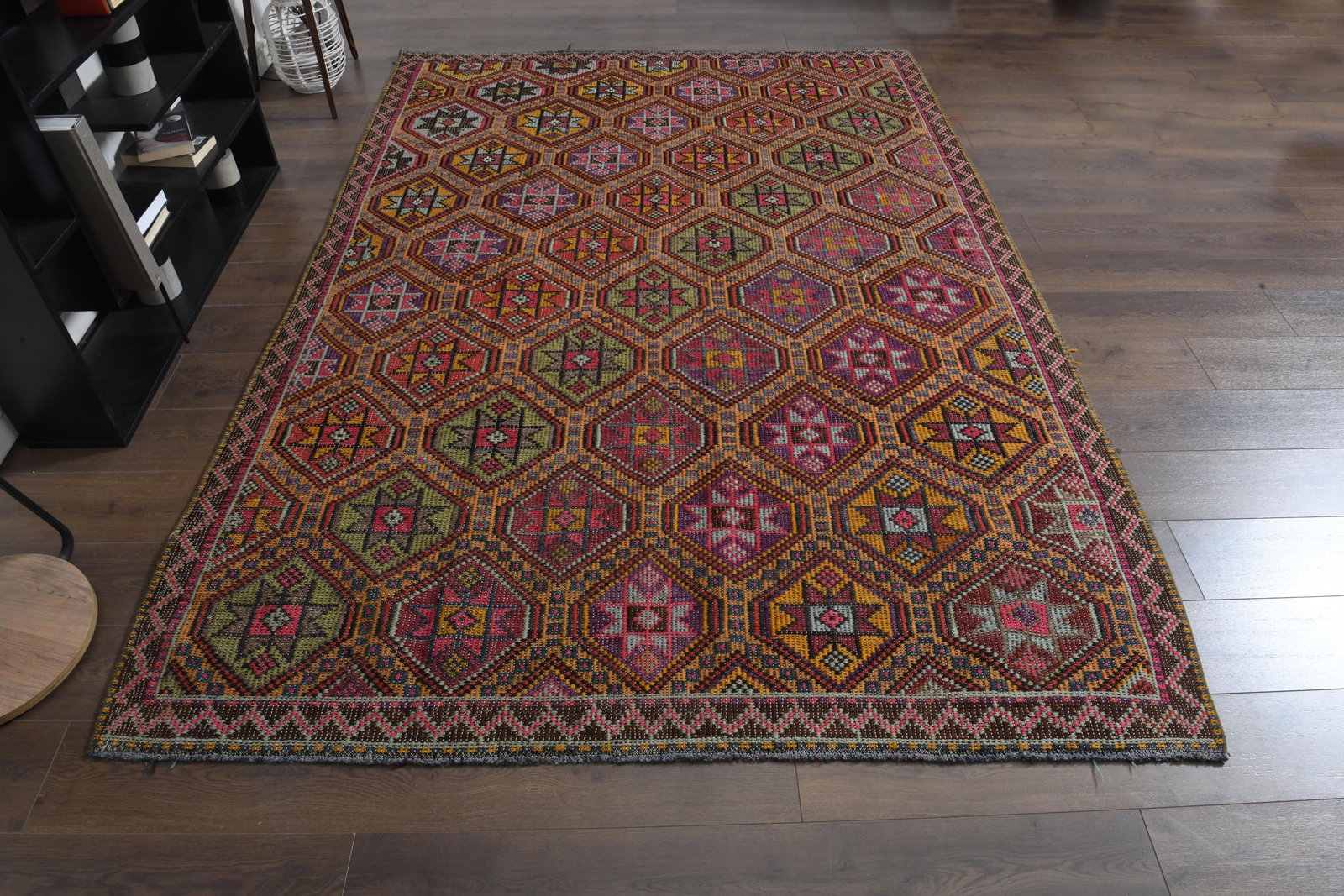 6'2x9'2 ft, ORANGE PINK KILIM, Boho Chic - 4