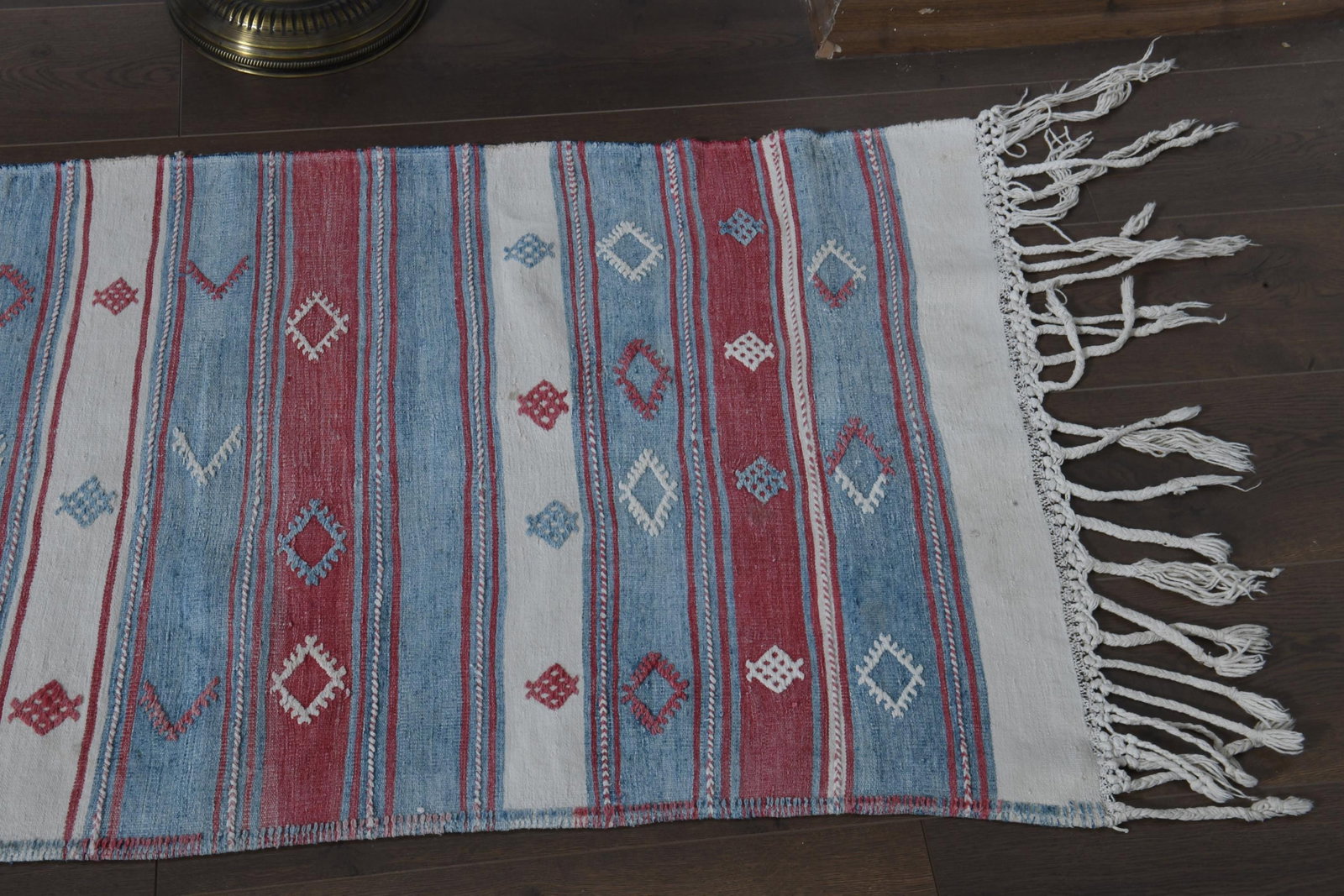 2.2x13.9 ft, PINK BLUE WHITE, Vintage Turkish Rug, Striped Runner - 5