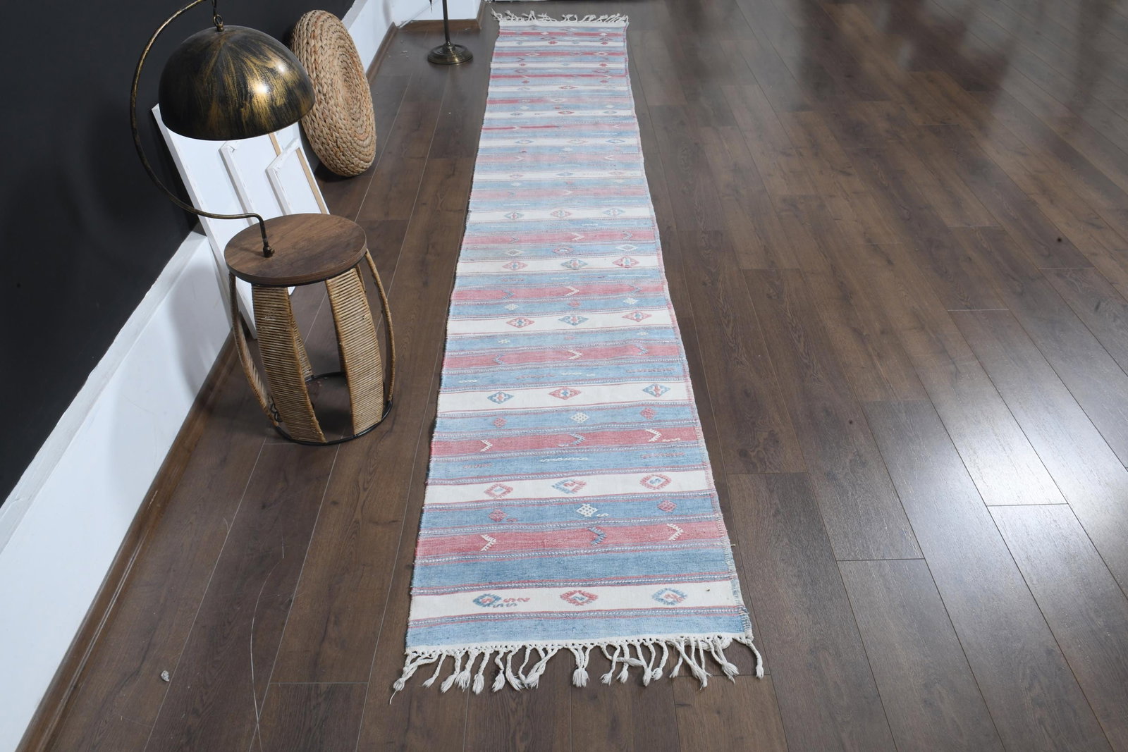 2.2x13.9 ft, PINK BLUE WHITE, Vintage Turkish Rug, Striped Runner - 6