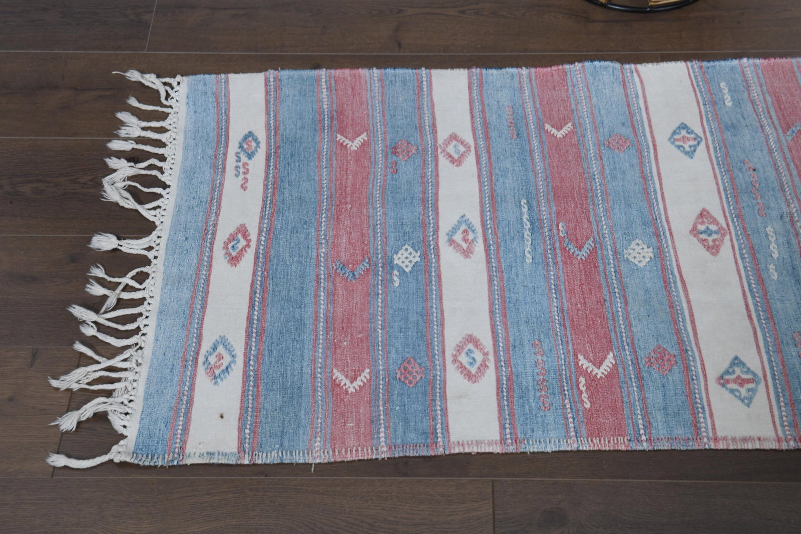 2.2x13.9 ft, PINK BLUE WHITE, Vintage Turkish Rug, Striped Runner - 7