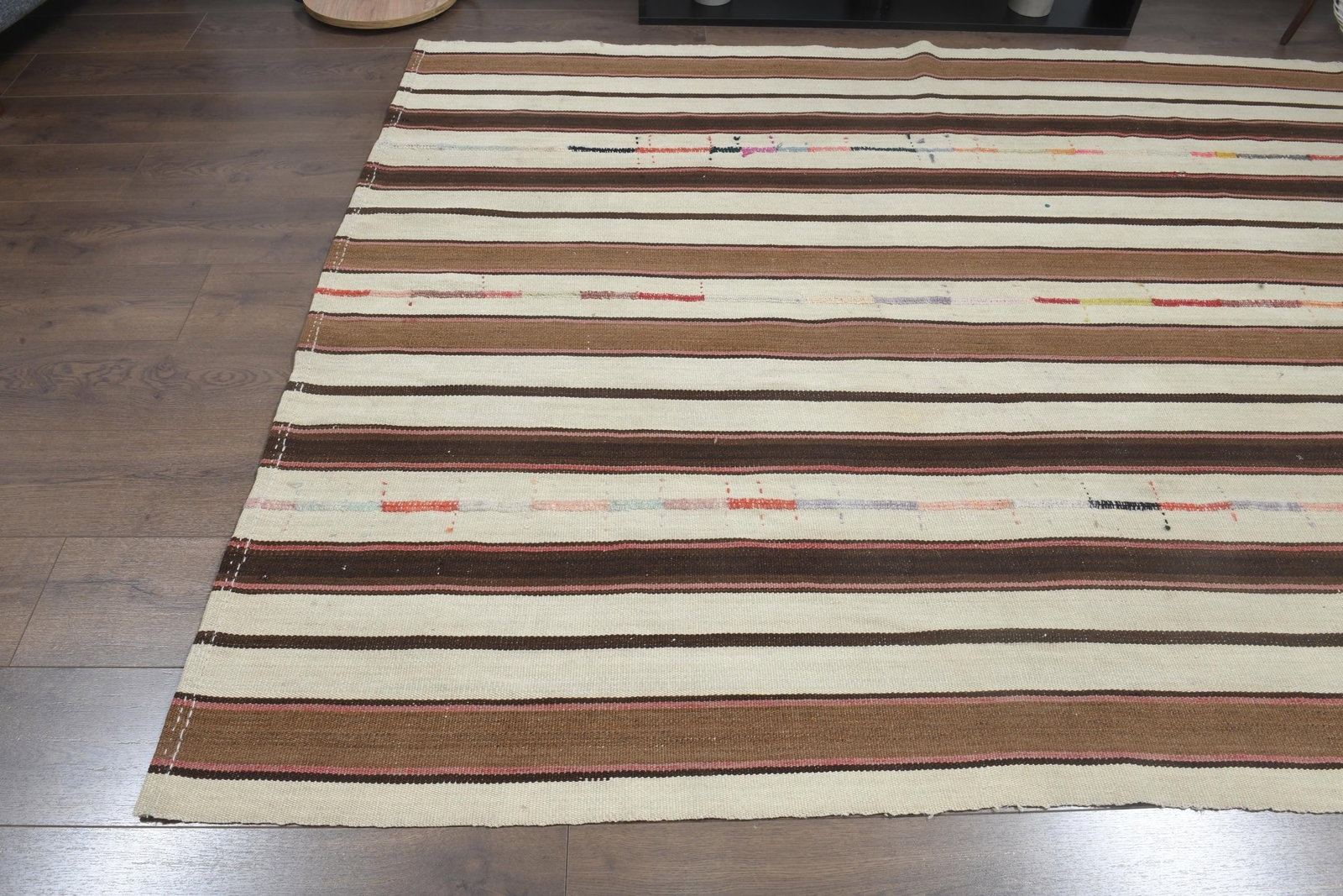5.7x7.3 Minimalist Striped Vintage Kilim, Earth Tone - 3