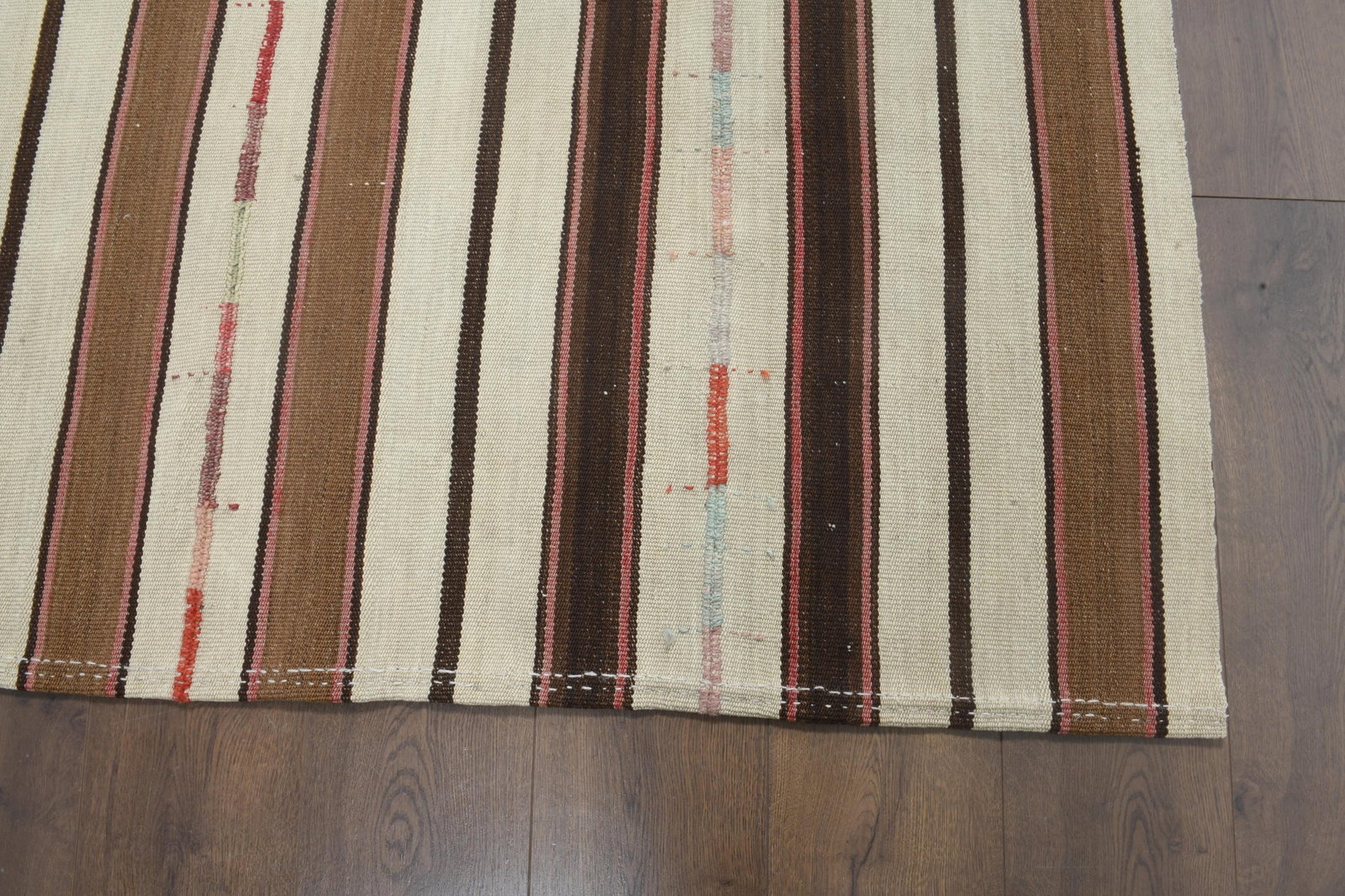5.7x7.3 Minimalist Striped Vintage Kilim, Earth Tone - 4