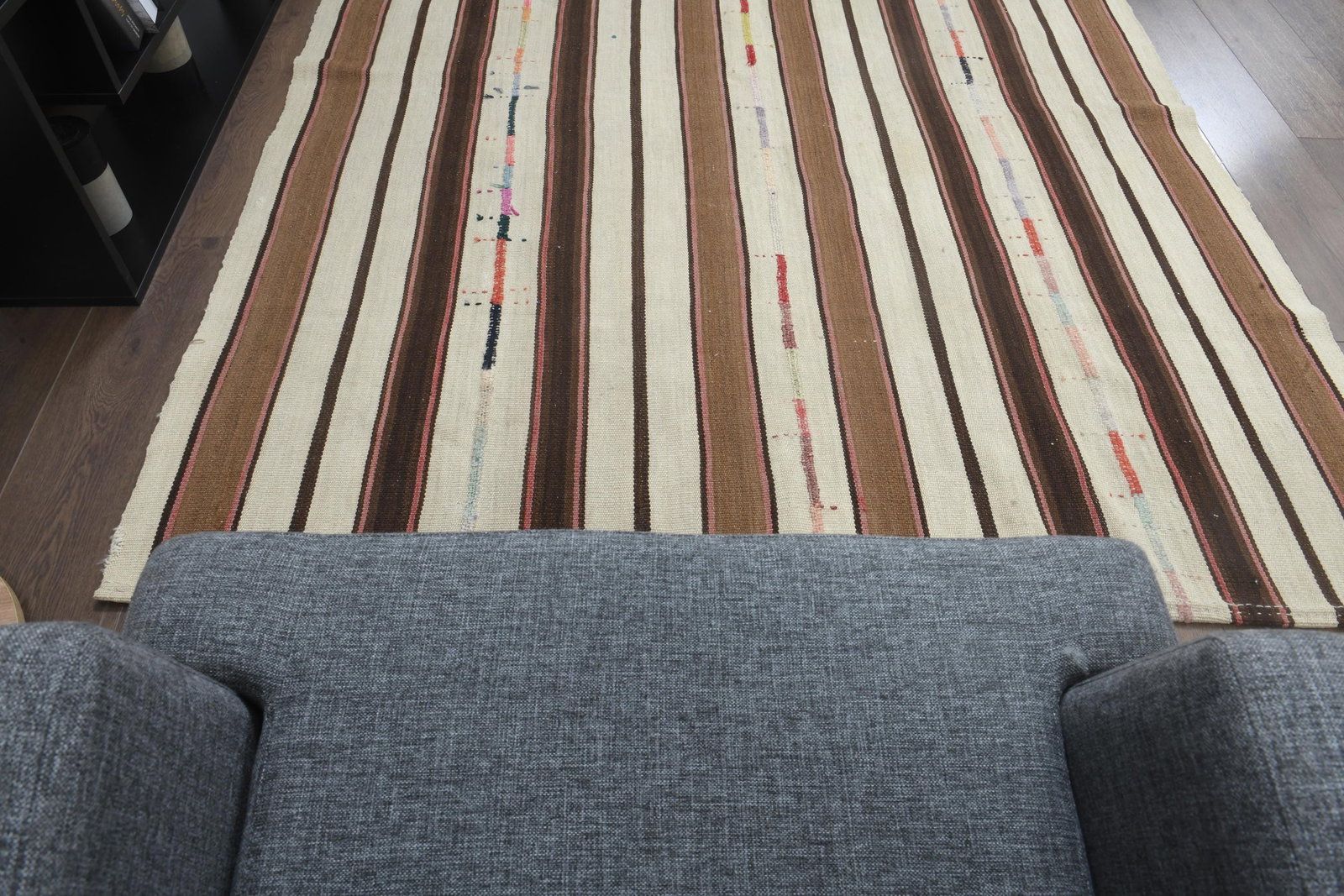 5.7x7.3 Minimalist Striped Vintage Kilim, Earth Tone - 6