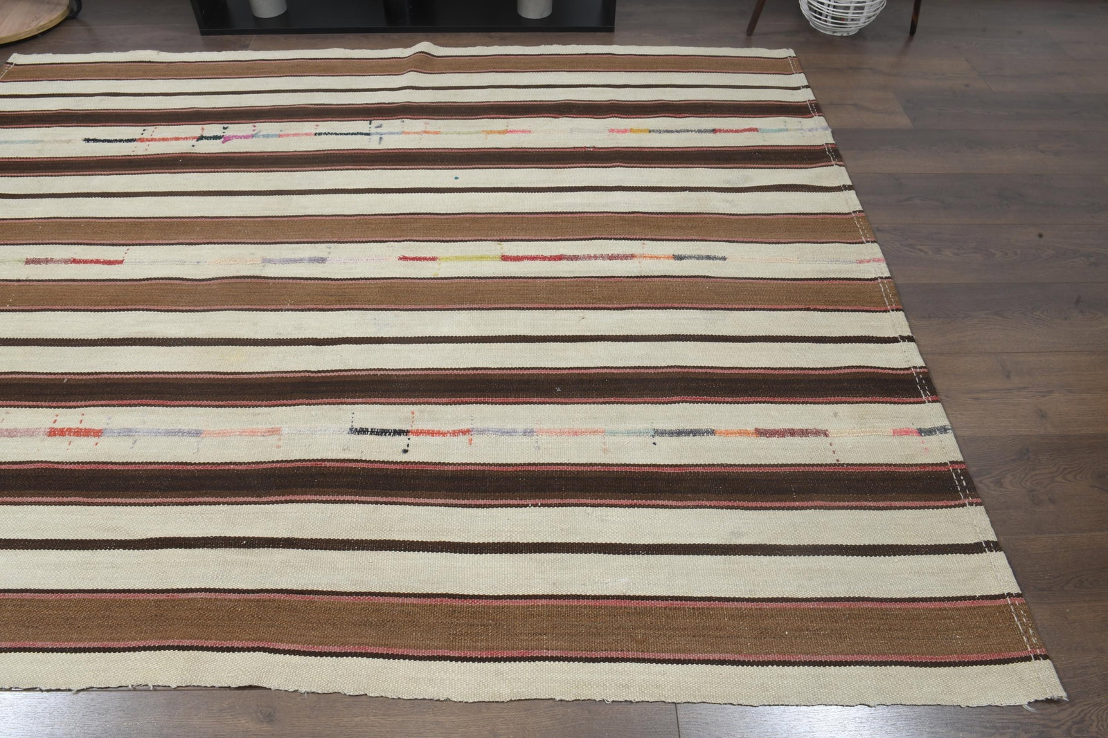 5.7x7.3 Minimalist Striped Vintage Kilim, Earth Tone - 7