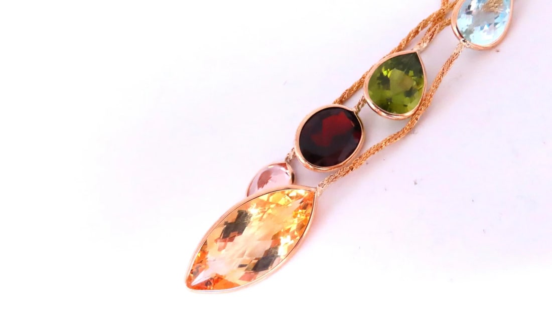 85ct Natural Citrine Amethyst Peridot Garnet Dangle Necklace 14kt 12403** - 3