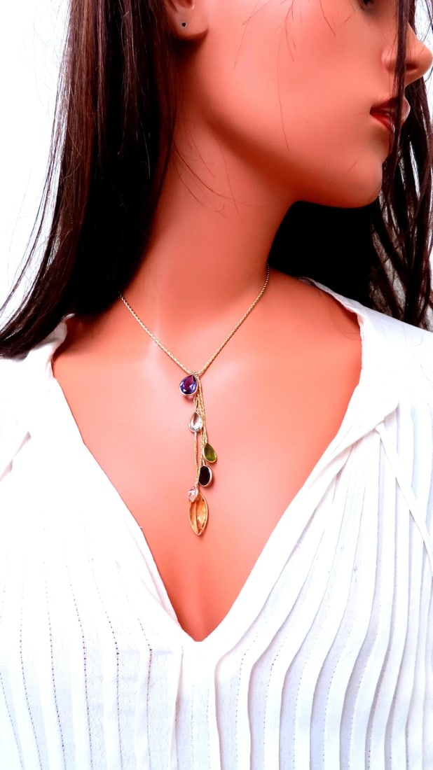 85ct Natural Citrine Amethyst Peridot Garnet Dangle Necklace 14kt 12403** - 7