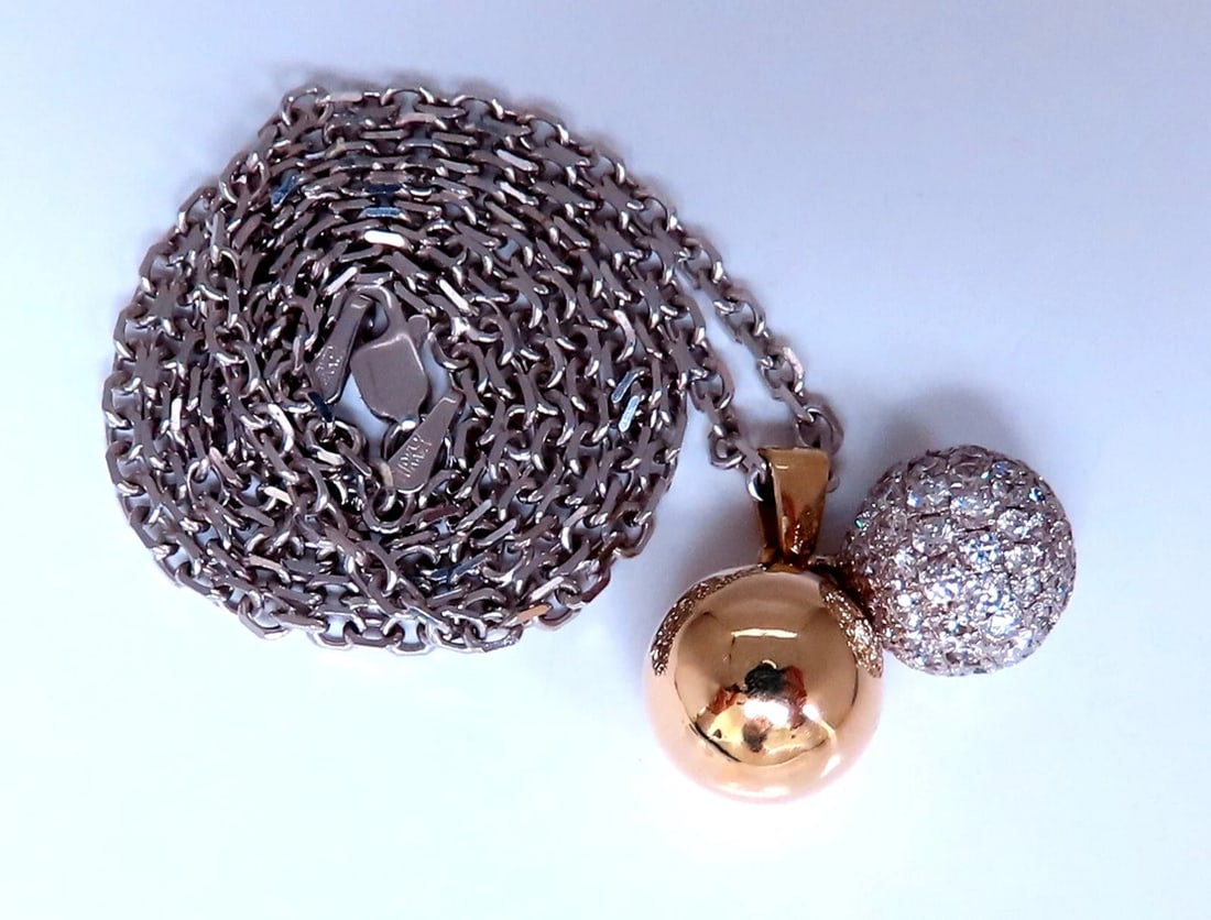 1.18ct Natural Diamonds Ball & Gold Dangle Pendant 14kt**: Title: 1.18ct Natural Diamonds Ball & Gold Dangle Pendant 14kt** Description: Double Balls Dangle Pendant 1.18 carat natural diamonds. G-color, vs-2 clarity 14 karat white / yellow gold Each ball meas