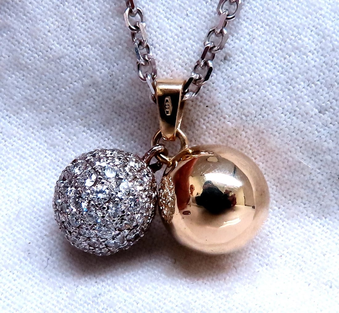 1.18ct Natural Diamonds Ball & Gold Dangle Pendant 14kt** - 2