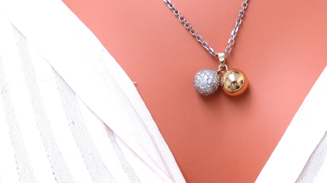 1.18ct Natural Diamonds Ball & Gold Dangle Pendant 14kt** - 4