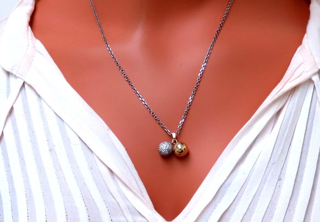 1.18ct Natural Diamonds Ball & Gold Dangle Pendant 14kt** - 5