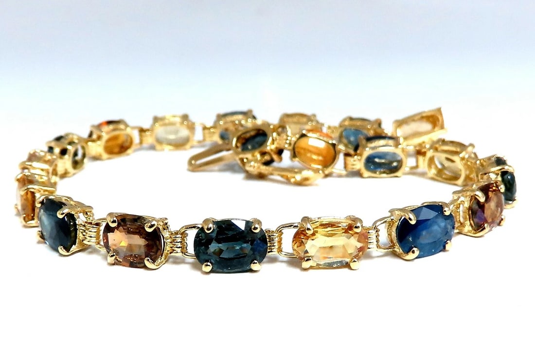 18.20Ct Natural MultiColor Sapphire Bracelet 14Kt gold** (1 of 4)