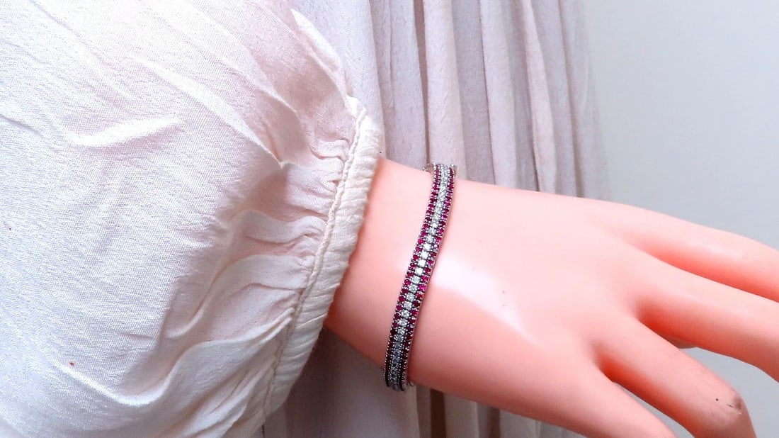 Three row natural ruby diamonds bracelet 14kt gold 12470** - 5
